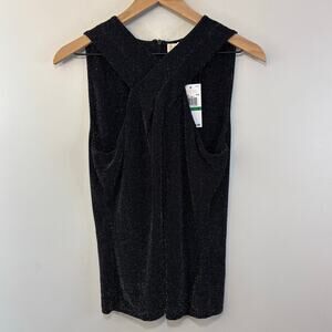 Michael Kors Women's Sleeveless Black Silver Sparkle Twist Top Blouse NWT Size L